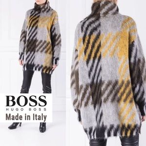 Oversized Sweater Hugo Boss NWOT Mohair Plaid Forina Gray Yellow Sweater Dress M